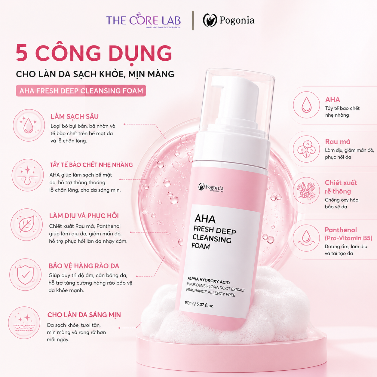 Sữa rửa mặt tạo bọt AHA